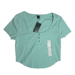 Wild Fable Short Sleeve Tee Turquoise Size Medium Snap Placket NWT Ribbed